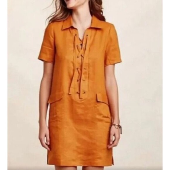Maeve Dresses & Skirts - Maeve Orange Tan Linen Shift Mini Dress size 4